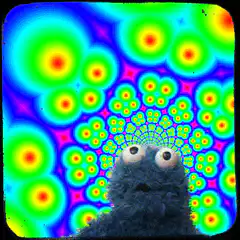 Cookie Monster on a psychedelic background
