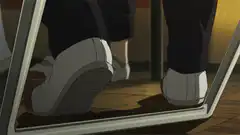 Anime character sitting and extending hand