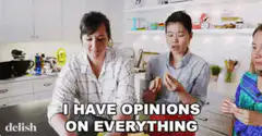 Three women in kitchen with text I have opinions on everything