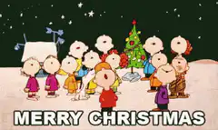 Peanuts characters singing Merry Christmas