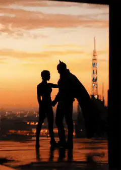 Batman and Catwoman silhouette sunset