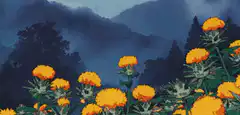 Yellow flowers swaying in the wind