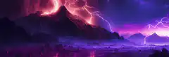 Volcanic mountain with purple lightning storm