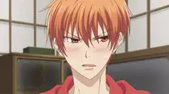 Blushing anime boy turns away