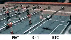 Foosball table with FIAT vs BTC score