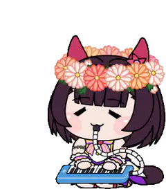 chibi girl with flower crown playing keyboard