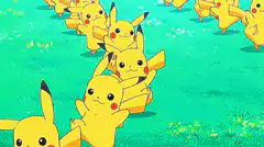 Pikachu running in a line