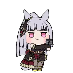 chibi girl with cat ears holding a gun