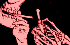 Skeleton lighting a cigarette