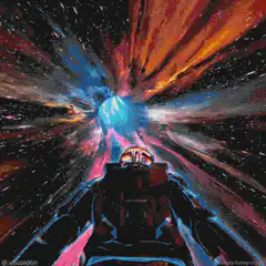 Darth Vader flying through space