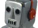 Robot with red headphones