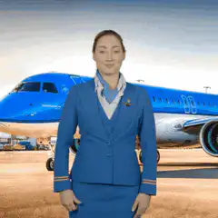 Flight attendant gives thumbs up