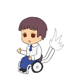 chibi boy in wheelchair with flame
