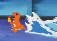 Charmander dodging a water wave
