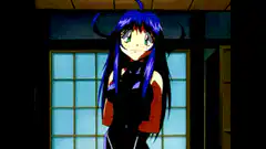 anime girl with blue hair laughing