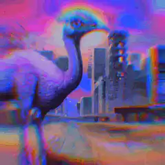 Psychedelic ostrich in city