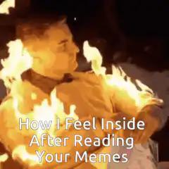 Man on fire reading memes