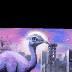 purple bird cityscape painting