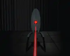 Robot with red laser and jet boosters