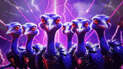 Cyborg ostriches firing lasers