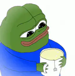 Pepe holding a mug