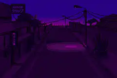 purple pixel art street at night