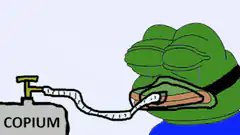 Pepe drinking from copium tank