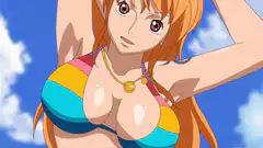 Nami in a rainbow bikini