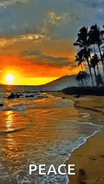 sunset beach with peace text