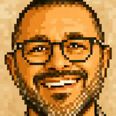 pixel art smiling man with glasses
