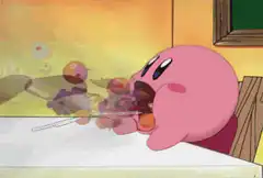 Kirby eating a mouse with chopsticks