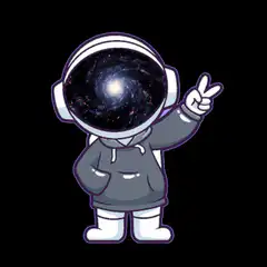 Astronaut with galaxy helmet peace sign