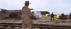 cowboy shooting with yellow lightning bolts