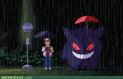 Gengar holding an umbrella for a trainer