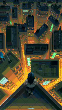 Cyberpunk cityscape with flying vehicles