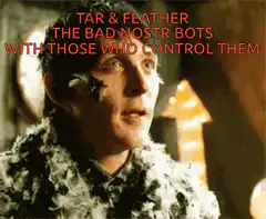 Penguin smirking with tar and feather text