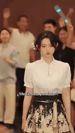 Woman in white dress asks for signature