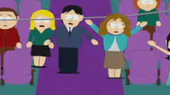 South Park characters held by a wire
