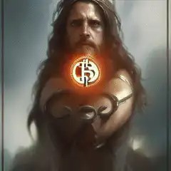 Jesus with Bitcoin symbol and laser eyes