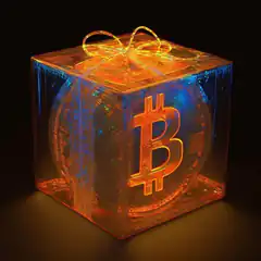 Bitcoin gift box with glowing symbol