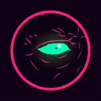 Glowing green eye in pink circle
