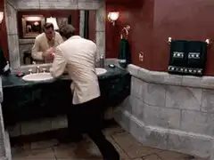 Travolta dancing in the bathroom