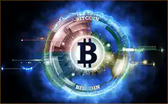 Bitcoin hologram with lightning