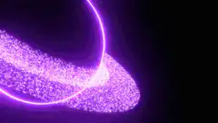Purple glowing planet with sparkling rings