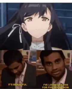 anime girl and aziz anwar looking at art