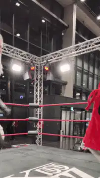 Wrestler throws red cape