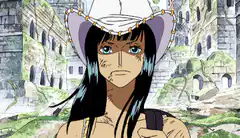 Nico Robin smiling in ruins