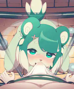anime girl with green hair and horns