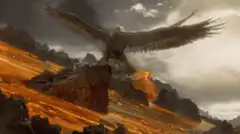 Giant eagle lands on rocky cliff