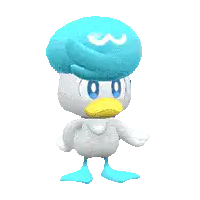Quaxly standing and blinking